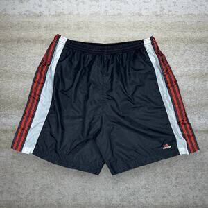 Vintage 90s Adidas Swim Trunks Mens XL Black Orange Three Stripes 8" Inseam